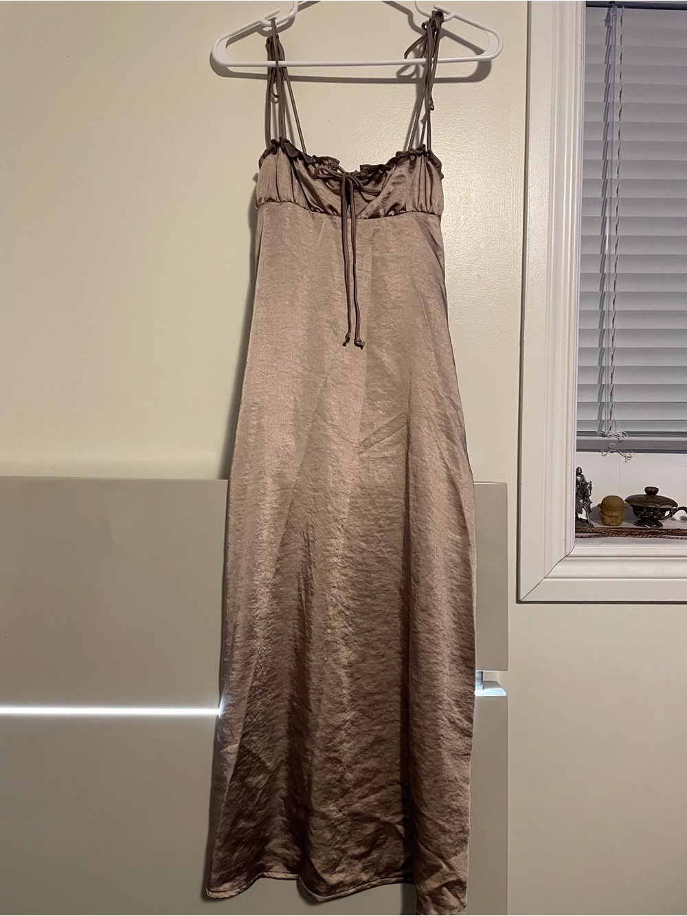 Motel Rocks Satin Slip Midi/Maxi Dress in Taupe